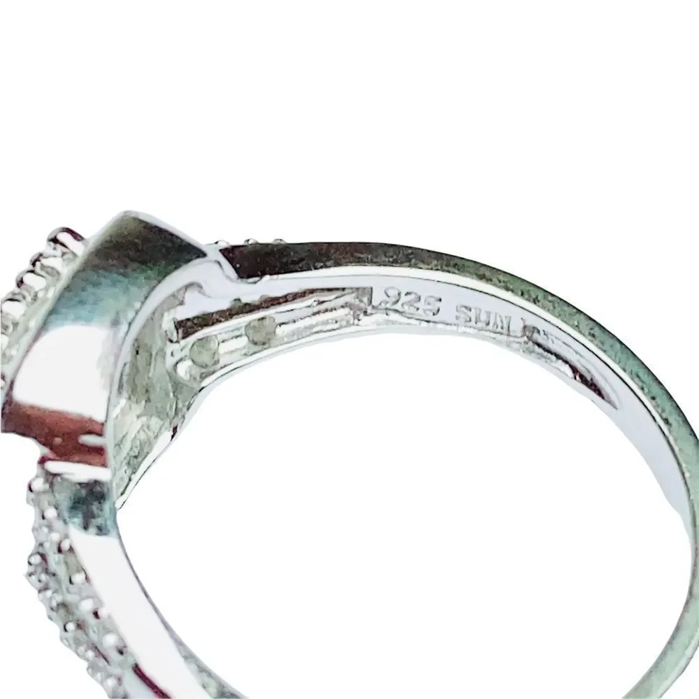 Diamond 925 Sterling Silver Ring Sz‎ 6.75